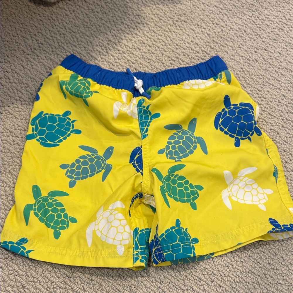 Boden Bright Yellow Kids Shorts with Turtle Pattern